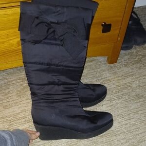 Kate Spade Black Winter Wedge Boots (Quilted) with Iconic Bow Sz: 11